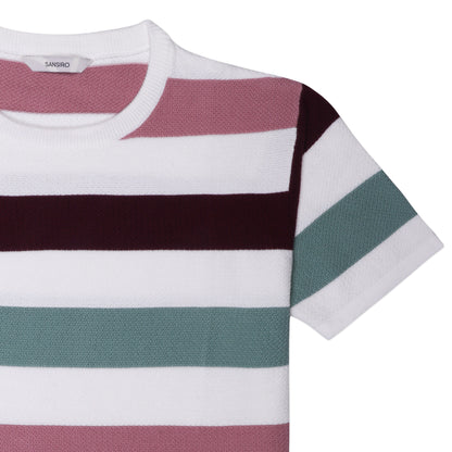 Flat Knit Stripes T-Shirt Pink Multy Color