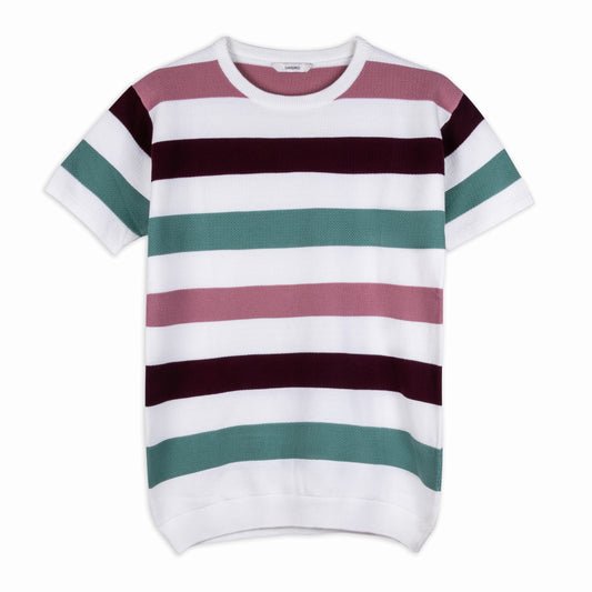 Flat Knit Stripes T-Shirt Pink Multy Color