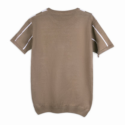 Men Crew Neck Pure Cotton Brown T-Shirt With Uniqe Design