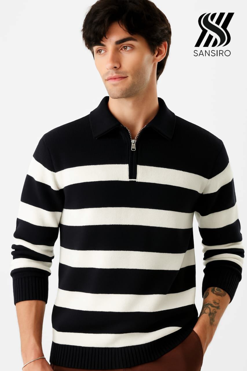 100% Cotton Knit Half-Zip Pullover for Men – Premium Structure | SANSIRO