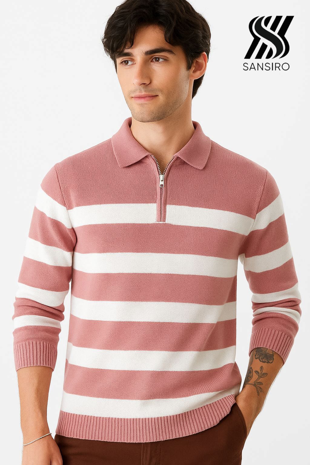 100% Cotton Knit Half-Zip Pullover for Men – Premium Structure | SANSIRO