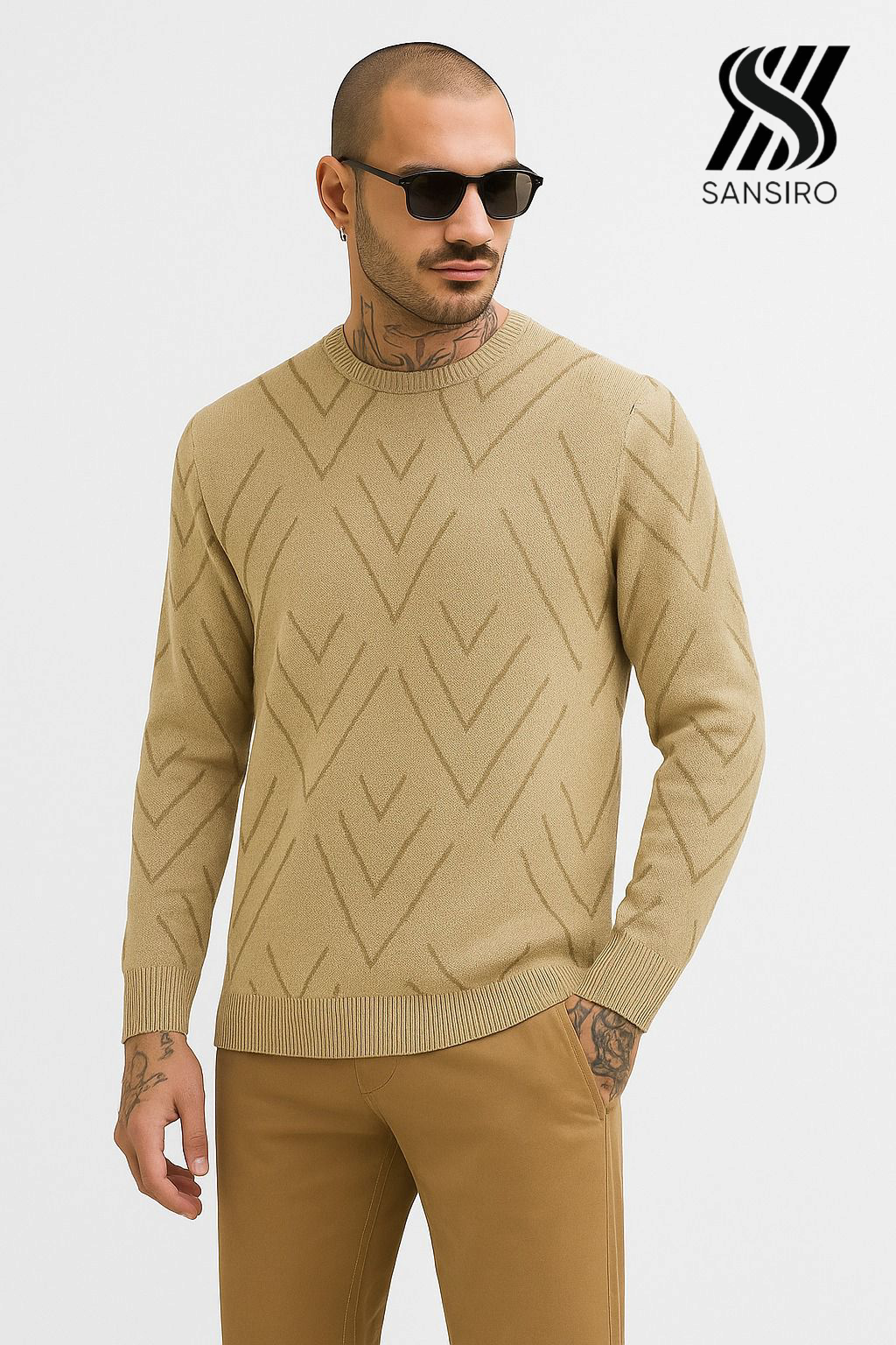100% Cotton Pullover Knit for Men – Chevron Texture | SANSIRO