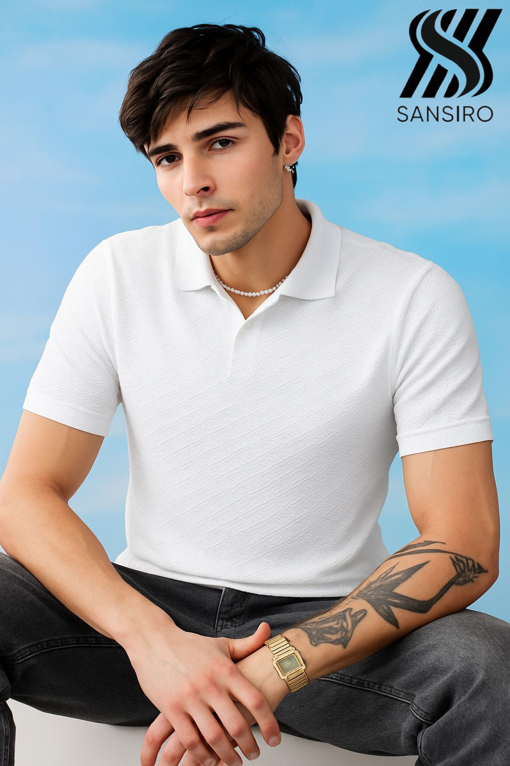 100% Cotton Classic Textured Polo for Men  | SANSIRO
