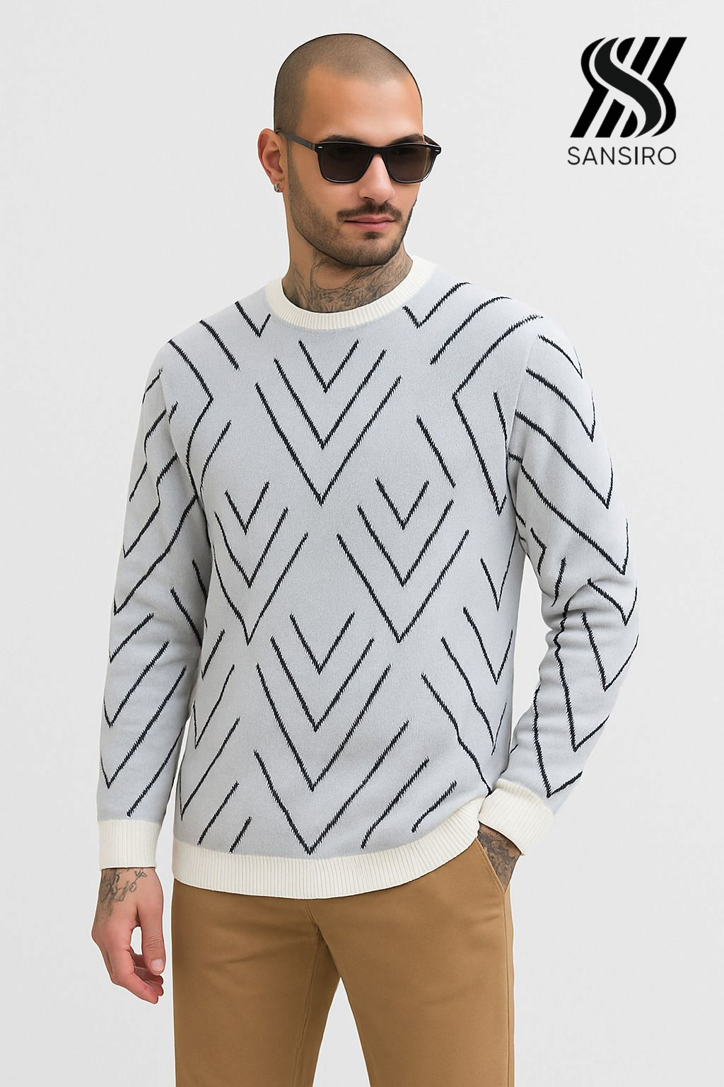 100% Cotton Pullover Knit for Men – Chevron Texture | SANSIRO